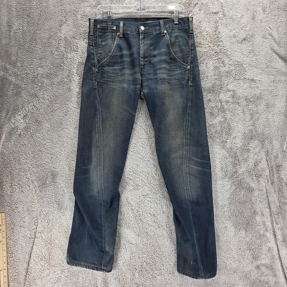 VTG Levis Engineered Jeans Mens Blue Twisted Buckle Back Dark Wash Fits 32x30